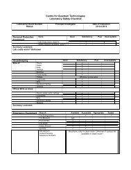 Centre for Quantum Technologies Laboratory Safety Checklist