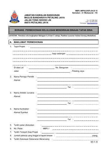 PBB15 Borang Permohonan Kelulusan Mendirikan Binaan Tapak ...