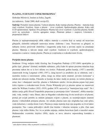 PLAZMA, SVJETLOST I SPEKTROSKOPIJA ... - E-Å¡kola Fizika