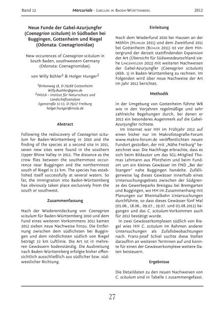 Neue Funde der Gabel-Azurjungfer (Coenagrion scitulum ... - INULA