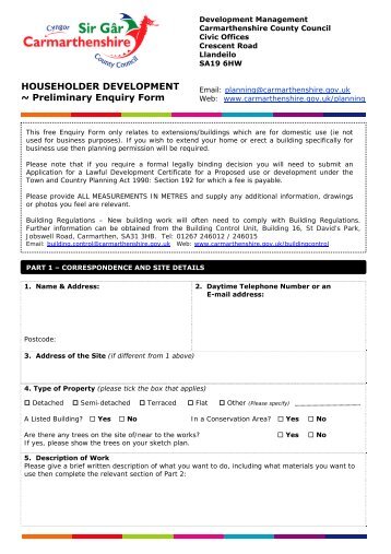 HOUSEHOLDER DEVELOPMENT ~ Preliminary Enquiry Form