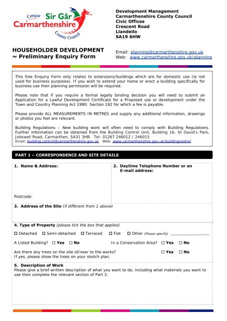 HOUSEHOLDER DEVELOPMENT ~ Preliminary Enquiry Form