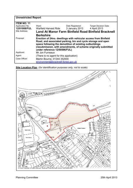 Application 12/01008/FUL Land at Manor Farm, Binfield Road ...