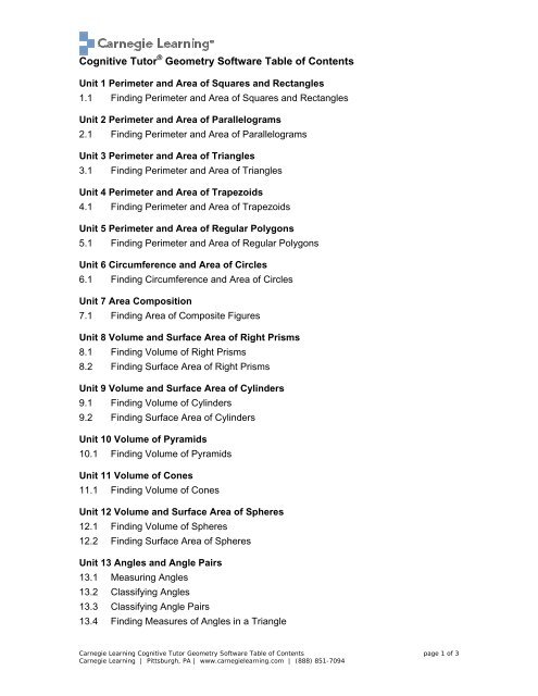 Cognitive Tutor® Geometry Software Table of Contents - Carnegie ...