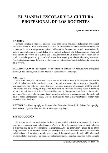 El Manual Escolar y la Cultura Profesional de los Docentes - Revista ...