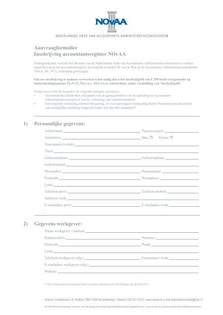Aanvraagformulier Inschrijving accountantsregister NOvAA 1 ... - NBA