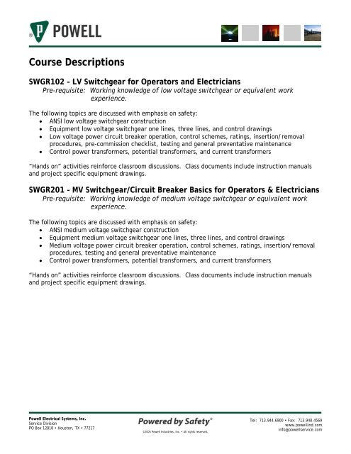 Course Descriptions - Powell Industries, Inc.