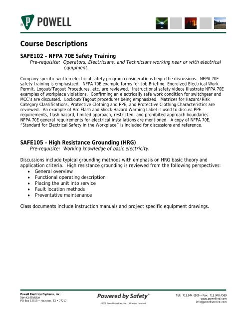 Course Descriptions - Powell Industries, Inc.