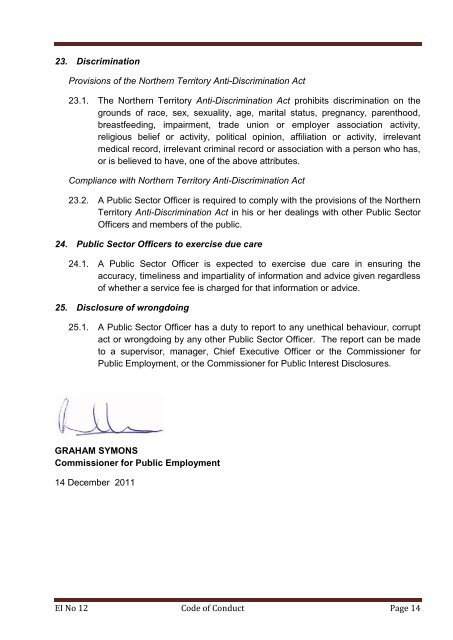 Code of Conduct - Office of the Commissioner for Public Employment