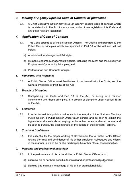 Code of Conduct - Office of the Commissioner for Public Employment