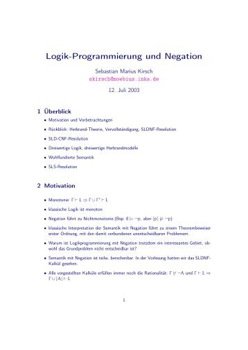 Logik-Programmierung und Negation - Sebastian Marius Kirsch