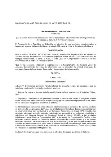 decreto numero 1637 de 2006