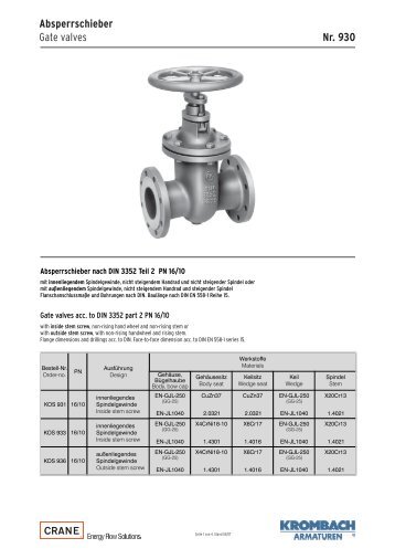 Absperrschieber Typ 930 - Krombach