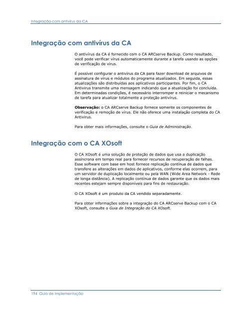 CA ARCserve Backup para Windows - Guia de ImplementaÃ§Ã£o