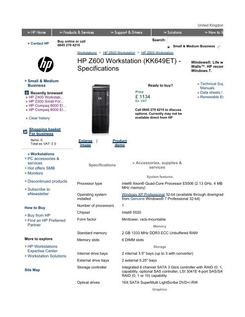 HP Z600 Workstation (KK649ET) - Specifications - Added Dimension