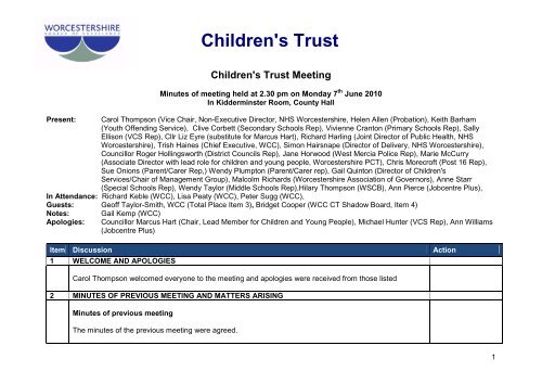 Children's Trust Meeting - Worcestershire Partnership