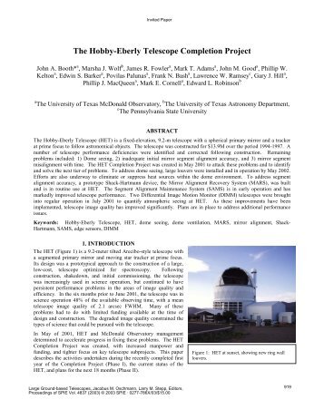 The Hobby-Eberly Telescope completion project - The University of ...
