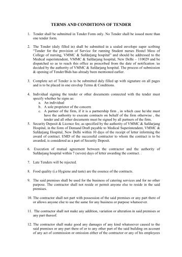TERMS AND CONDITIONS OF TENDER