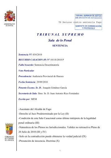 Sentencia Desestimatoria del Tribunal Supremo