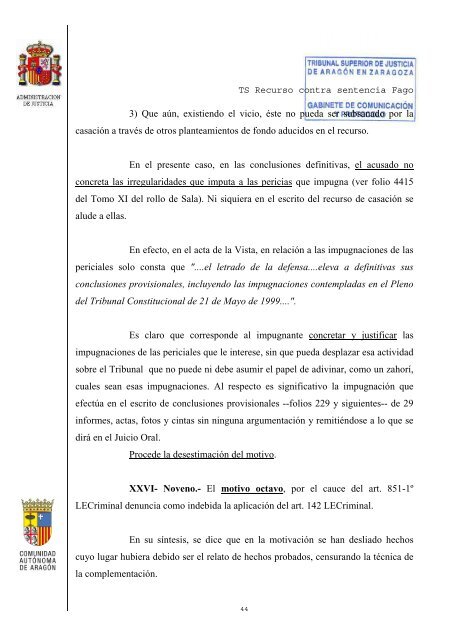 Sentencia Desestimatoria del Tribunal Supremo