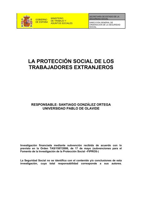 la protecciÃ³n social de los trabajadores extranjeros - Seguridad Social