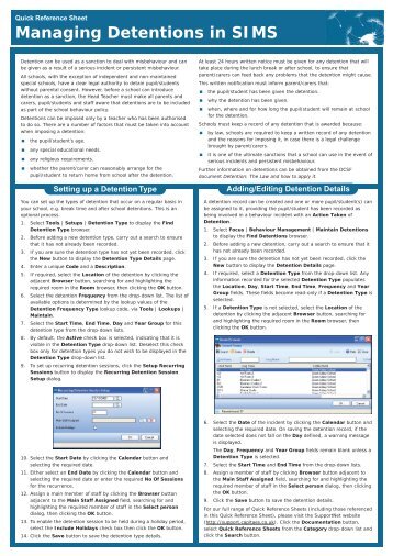 Managing Detentions in SIMS - Education ICT Service