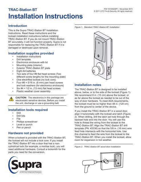 Trac Lock Bt With Alarm Interface Installation Instructions Supra