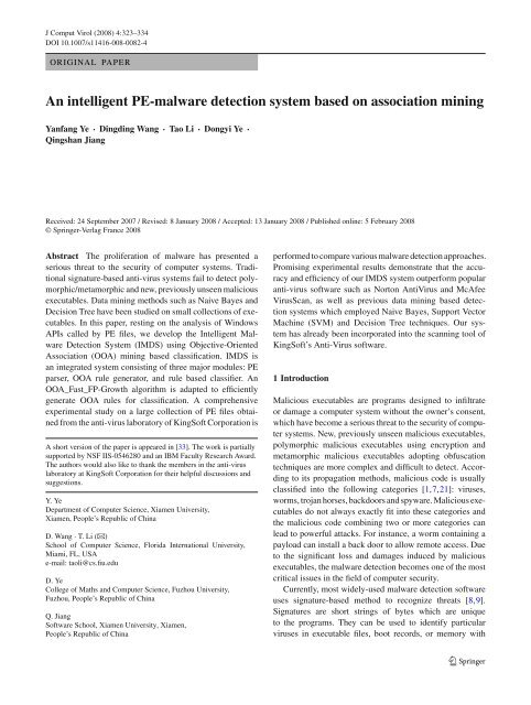 An intelligent PE-malware detection system based on association ...