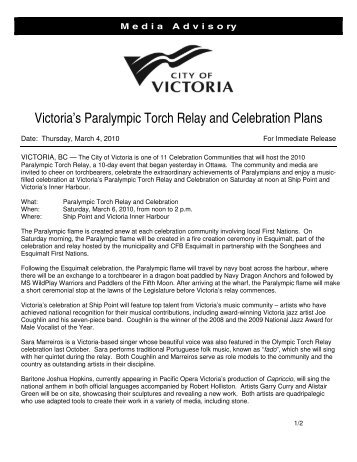 Victoria's Paralympic Torch Relay and Celebration Plans [PDF - 64 KB]