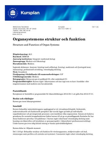 Kursplan - Medicinsk fakultet - UmeÃ¥ universitet