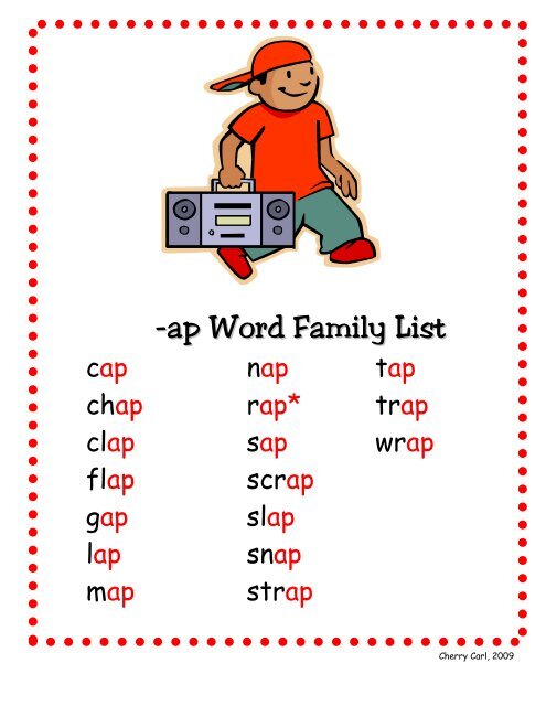 -ap Word Family List - Little Book Lane