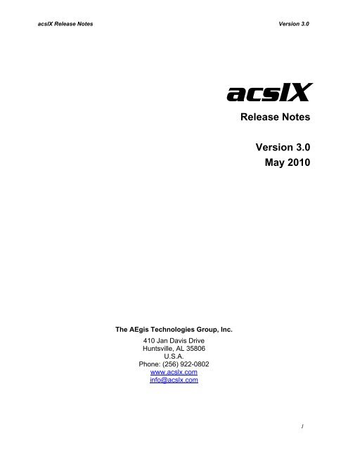 Release Notes Version 3.0 May 2010 - acslX