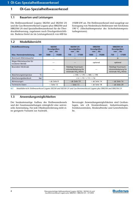 Planungsunterlage HeiÃwasserkessel Logano S825M ... - Buderus