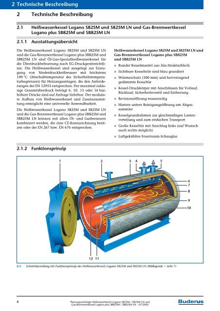 Planungsunterlage HeiÃwasserkessel Logano S825M ... - Buderus
