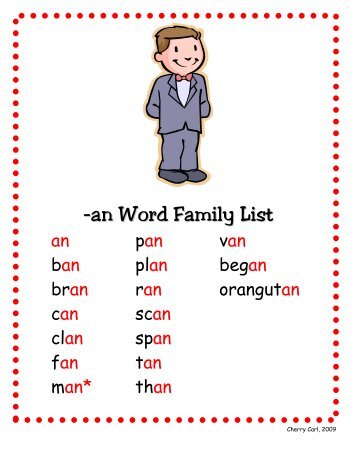 -an Word Family List - Little Book Lane