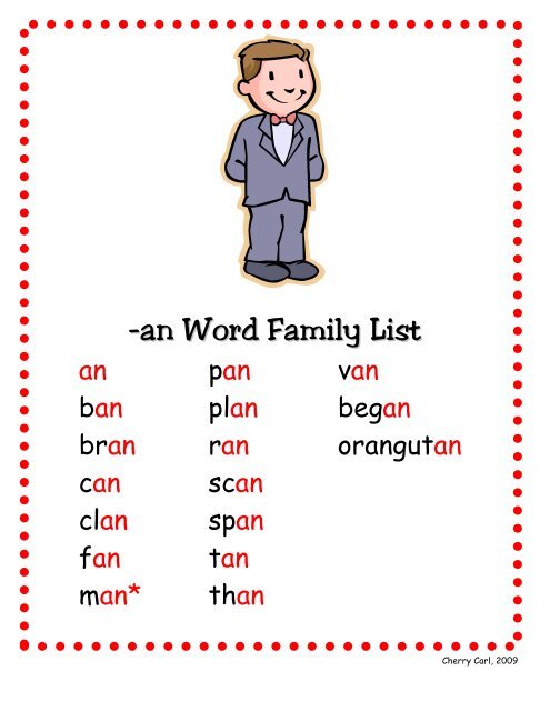 an Word Family List - Little Book Lane