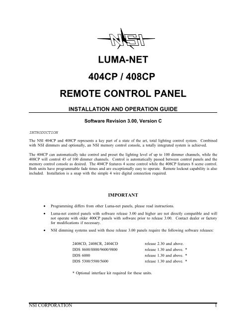 LUMA-NET 404CP / 408CP REMOTE CONTROL PANEL - Leviton