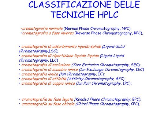 Cromatografia in fase liquida - Dipartimento di Chimica