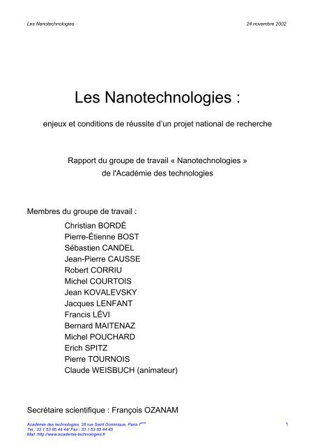 Les Nanotechnologies : - Page personnelle de Christian J. Bordé