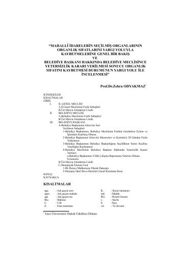 MahallÃ® idarelerin seÃ§ilmiÅ organlarÄ±nÄ±n organlÄ±k - Gazi Ãniversitesi