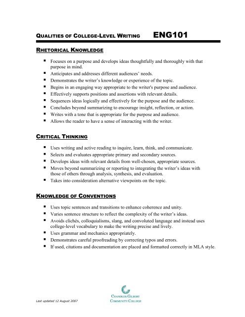 English 101 Grading Rubric