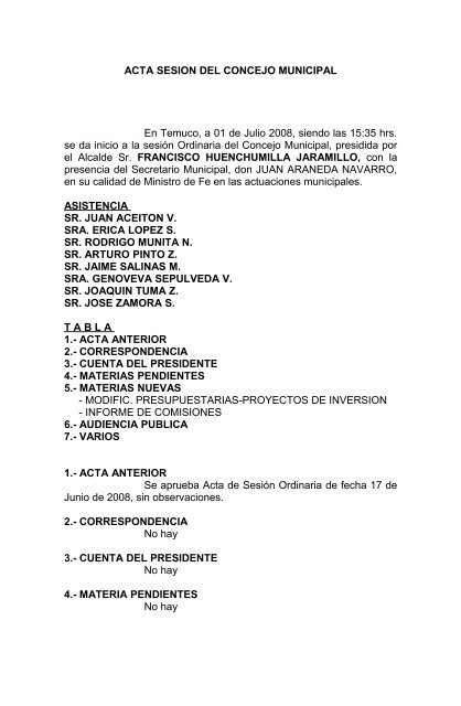 ACTA SESION DEL CONCEJO MUNICIPAL - Temuco