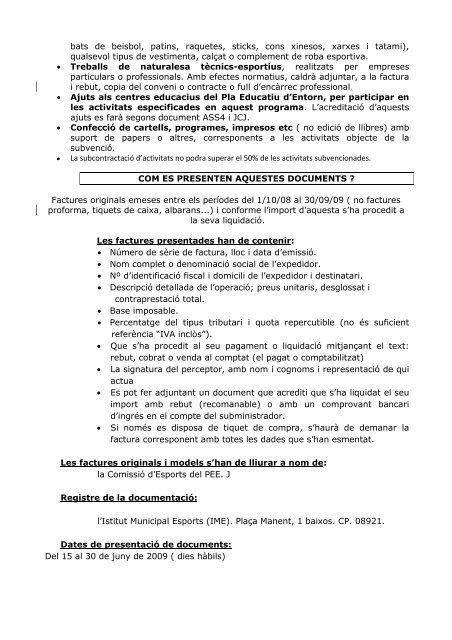 protocol de les activitats esportives del pee - Ajuntament de Santa ...