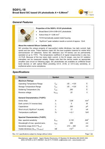 sg01L-18 SiC Photodiode - Boston Electronics Corporation