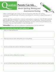 Questions Parent Can Ask about Writing, Spelling and Testing