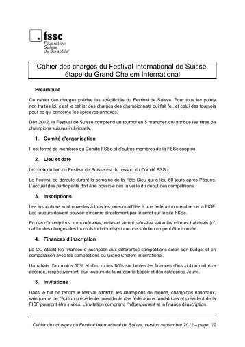 Cahier des charges du Festival international de Suisse - FÃ©dÃ©ration ...