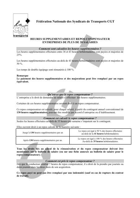 heures supplementaires et repos compensateur - Fédération CGT ...