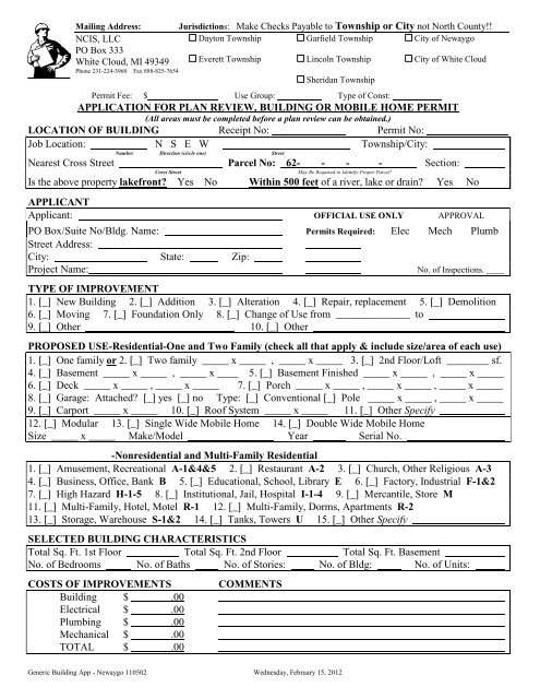 Building Permit Application - North Country Inspection Services, LLC