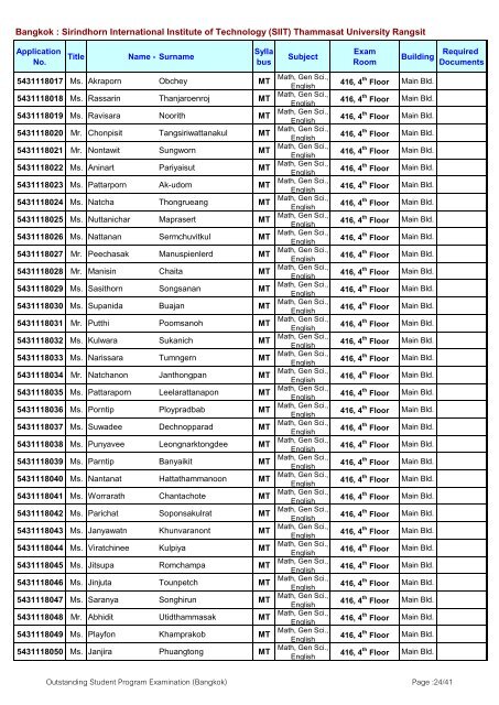 Announcement of Examination Room and Schedule for Outstanding ...