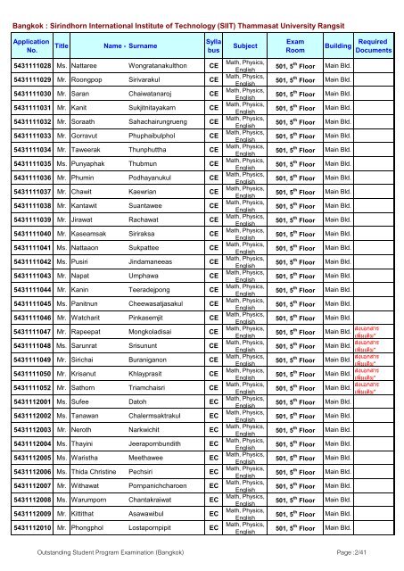 Announcement of Examination Room and Schedule for Outstanding ...